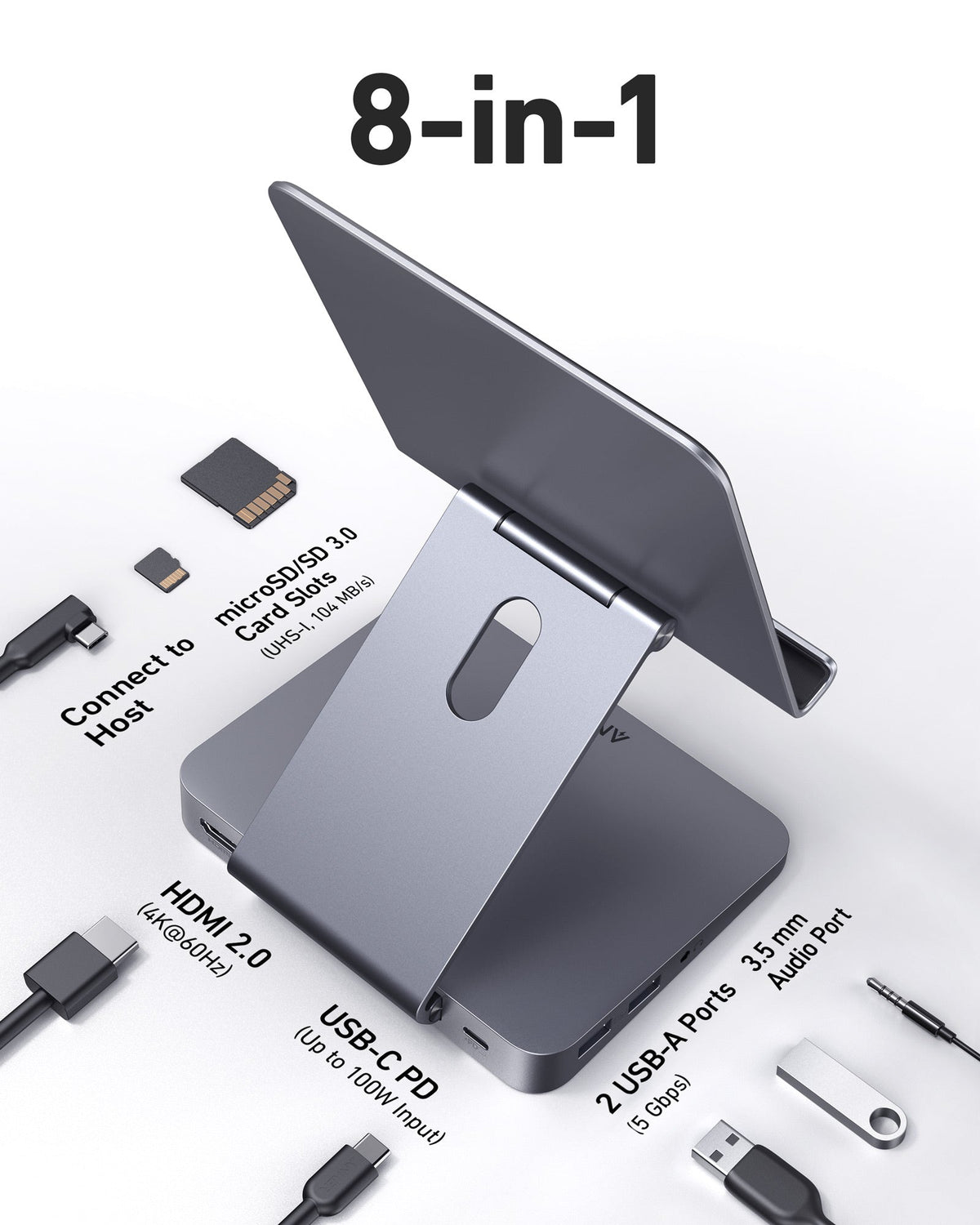 Anker 551 USB-C Hub (8-in-1) - Adjustable Tablet Stand