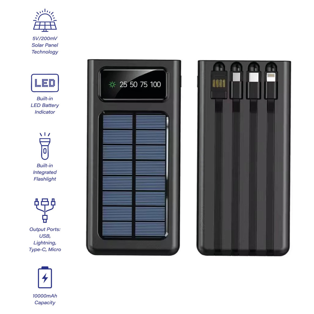 LED Portable Solarsync Power Bank - Solar Charging, Multi-Port