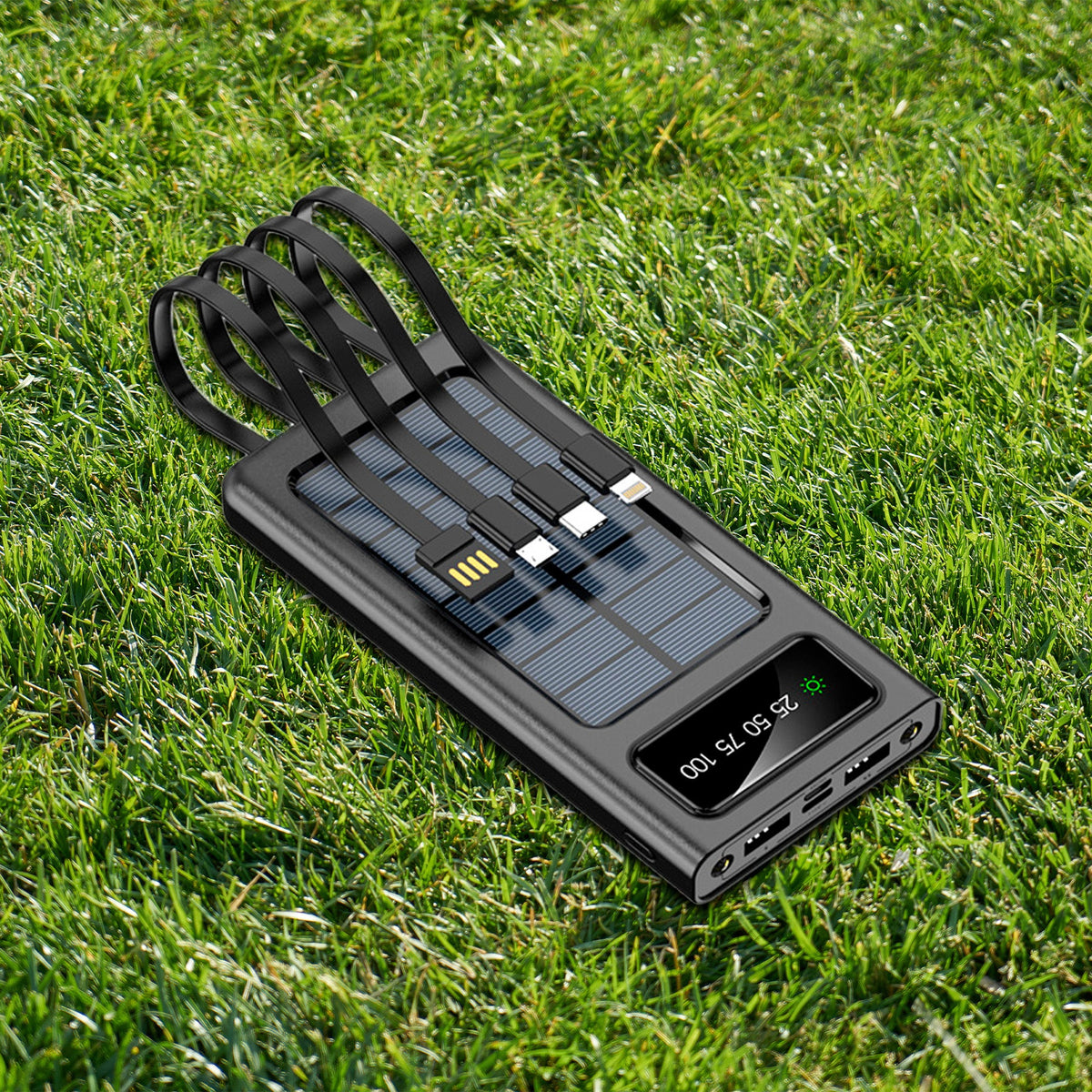 LED Portable Solarsync Power Bank - Solar Charging, Multi-Port