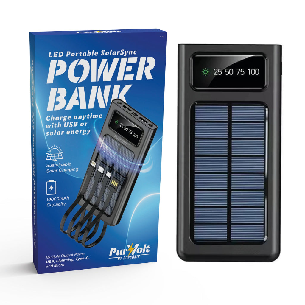 LED Portable Solarsync Power Bank - Solar Charging, Multi-Port