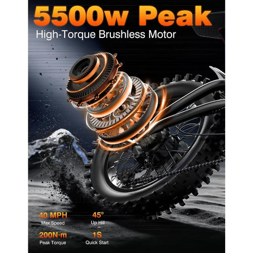 16in Electric Dirt Bike - 5500W, 40MPH, 60V 30Ah, 100-Mile Range