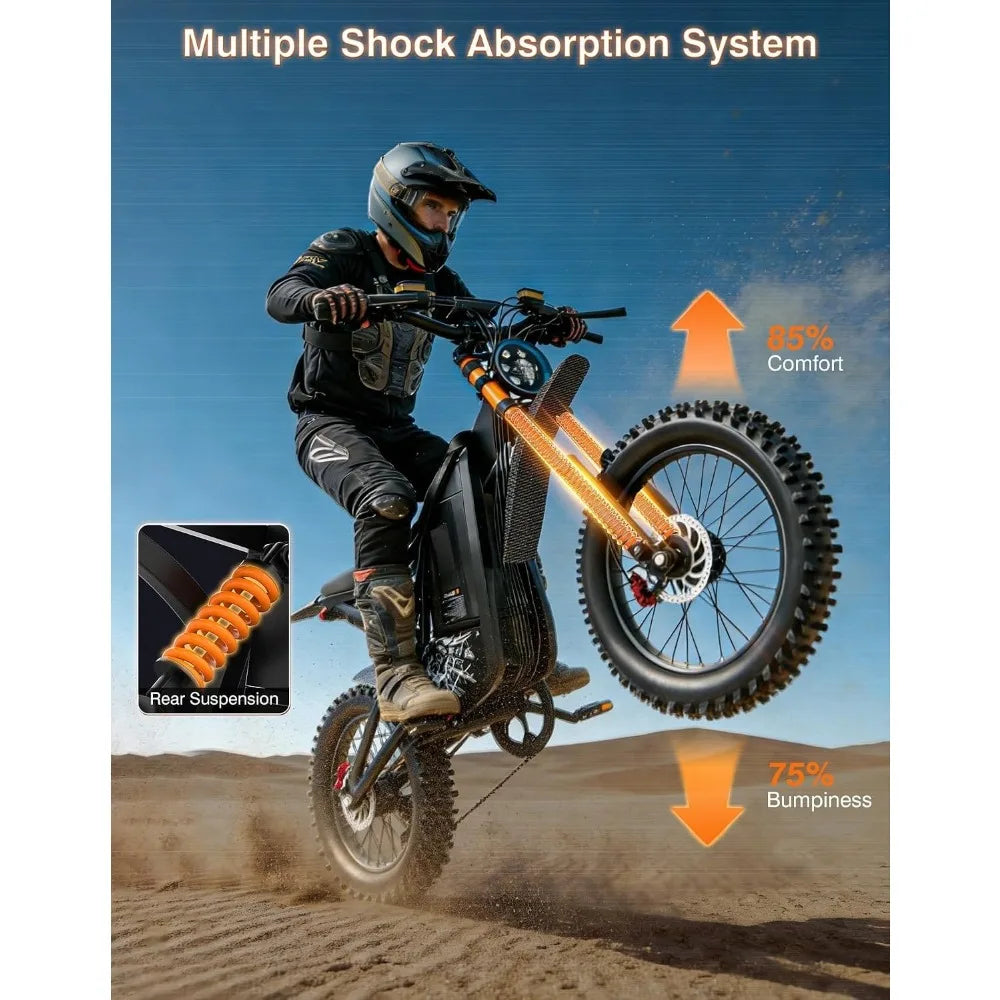 16in Electric Dirt Bike - 5500W, 40MPH, 60V 30Ah, 100-Mile Range