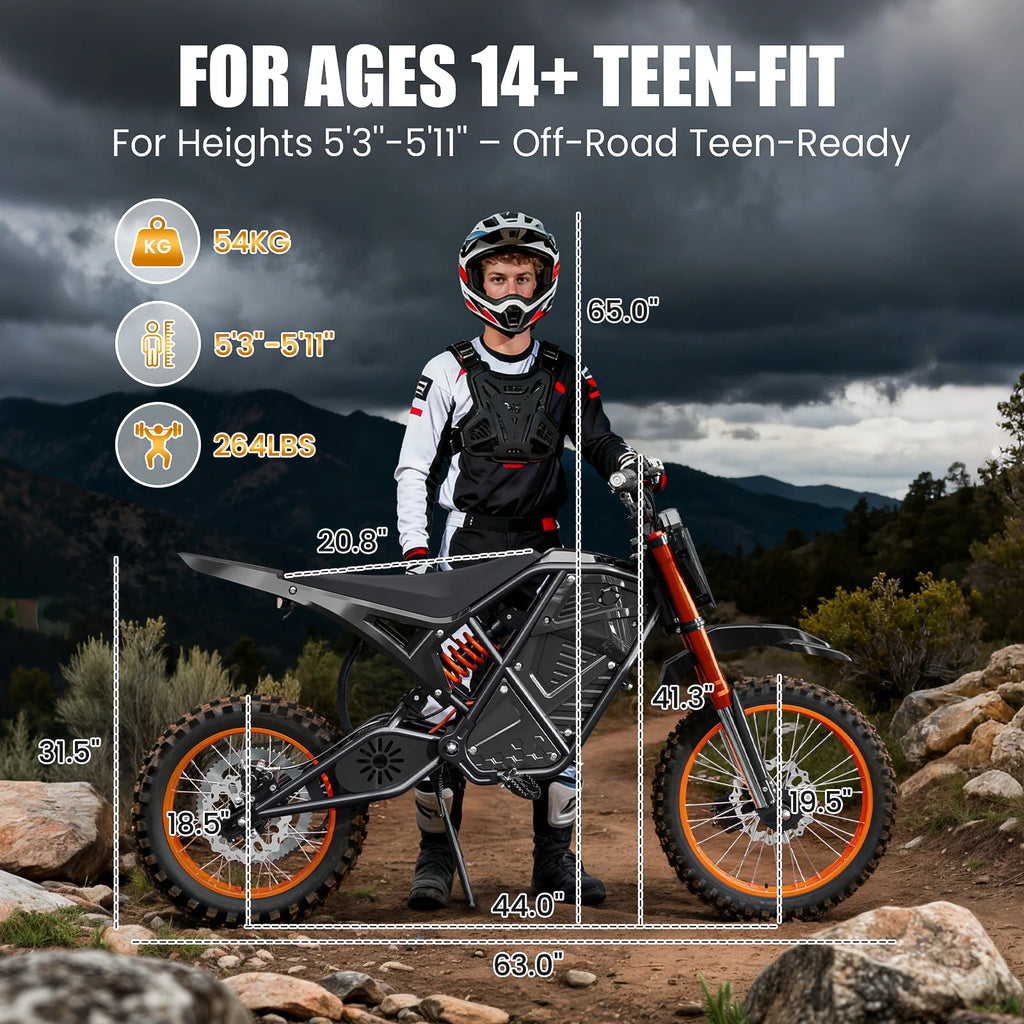 3000W Fat Tire Electric Dirt Bike - 37.5MPH Off-Road Ebike