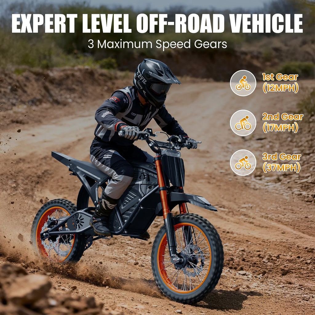 3000W Fat Tire Electric Dirt Bike - 37.5MPH Off-Road Ebike