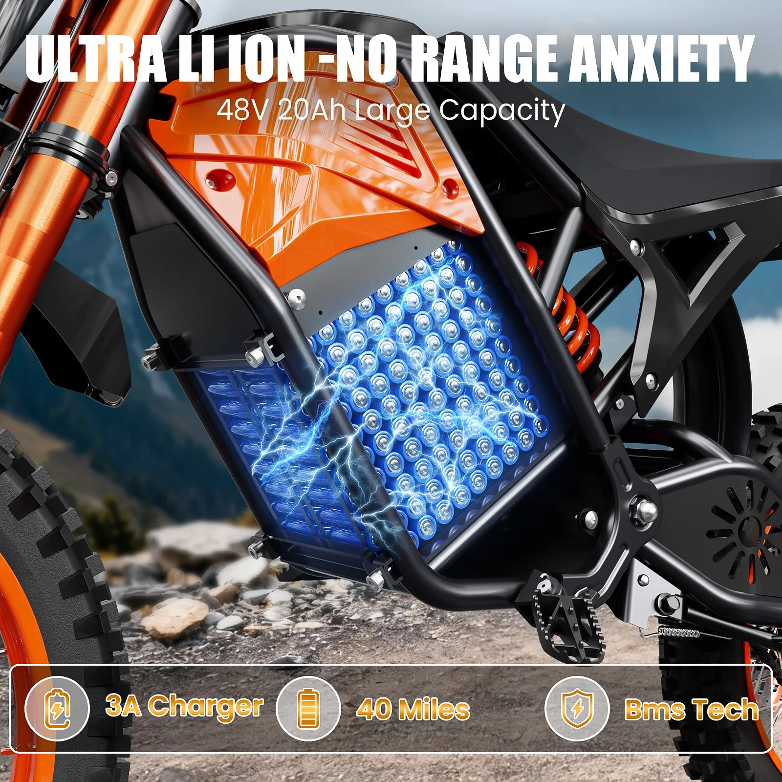 3000W Fat Tire Electric Dirt Bike - 37.5MPH Off-Road Ebike