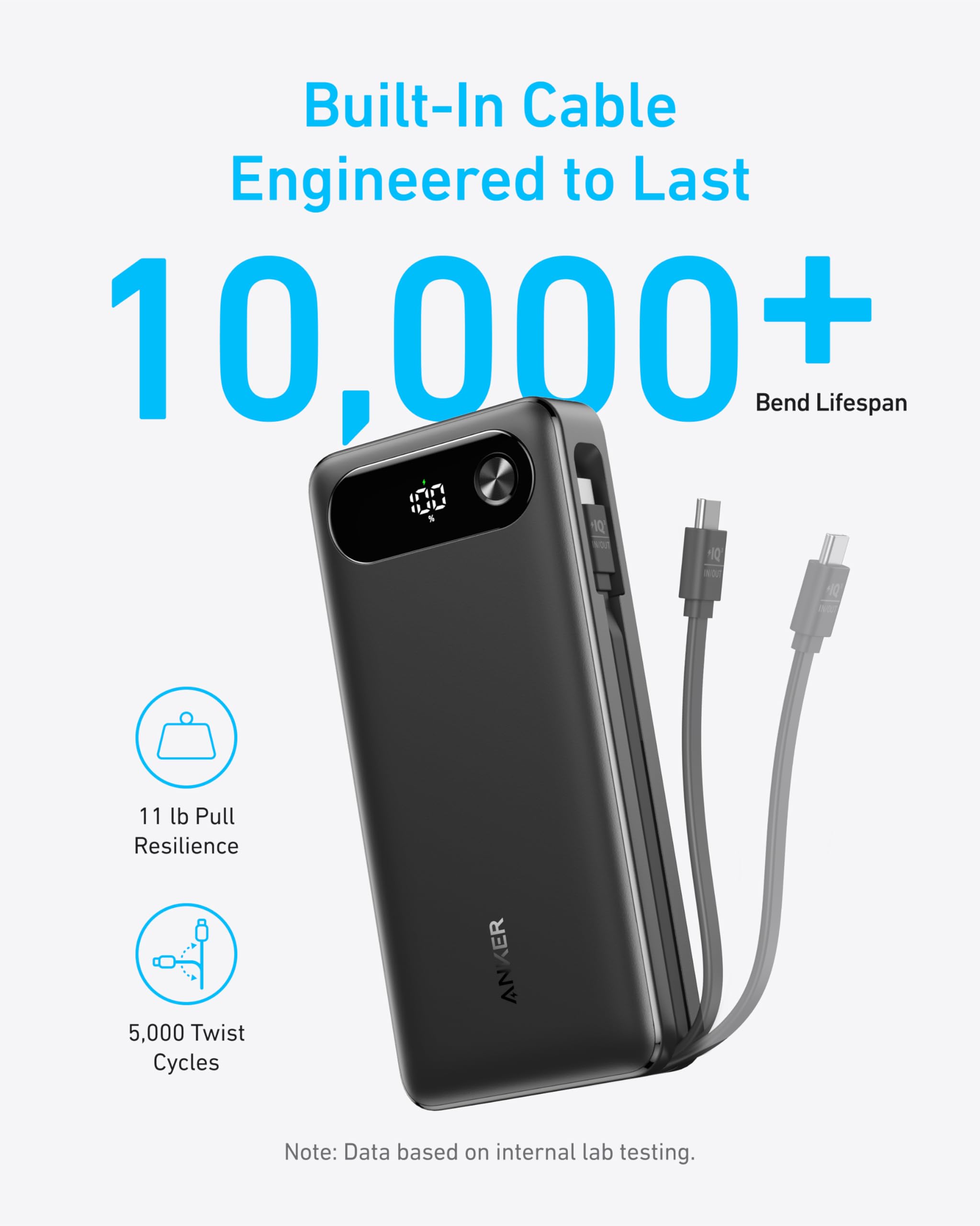 Anker Power Bank (20K, 87W) - Built-In USB-C Cable