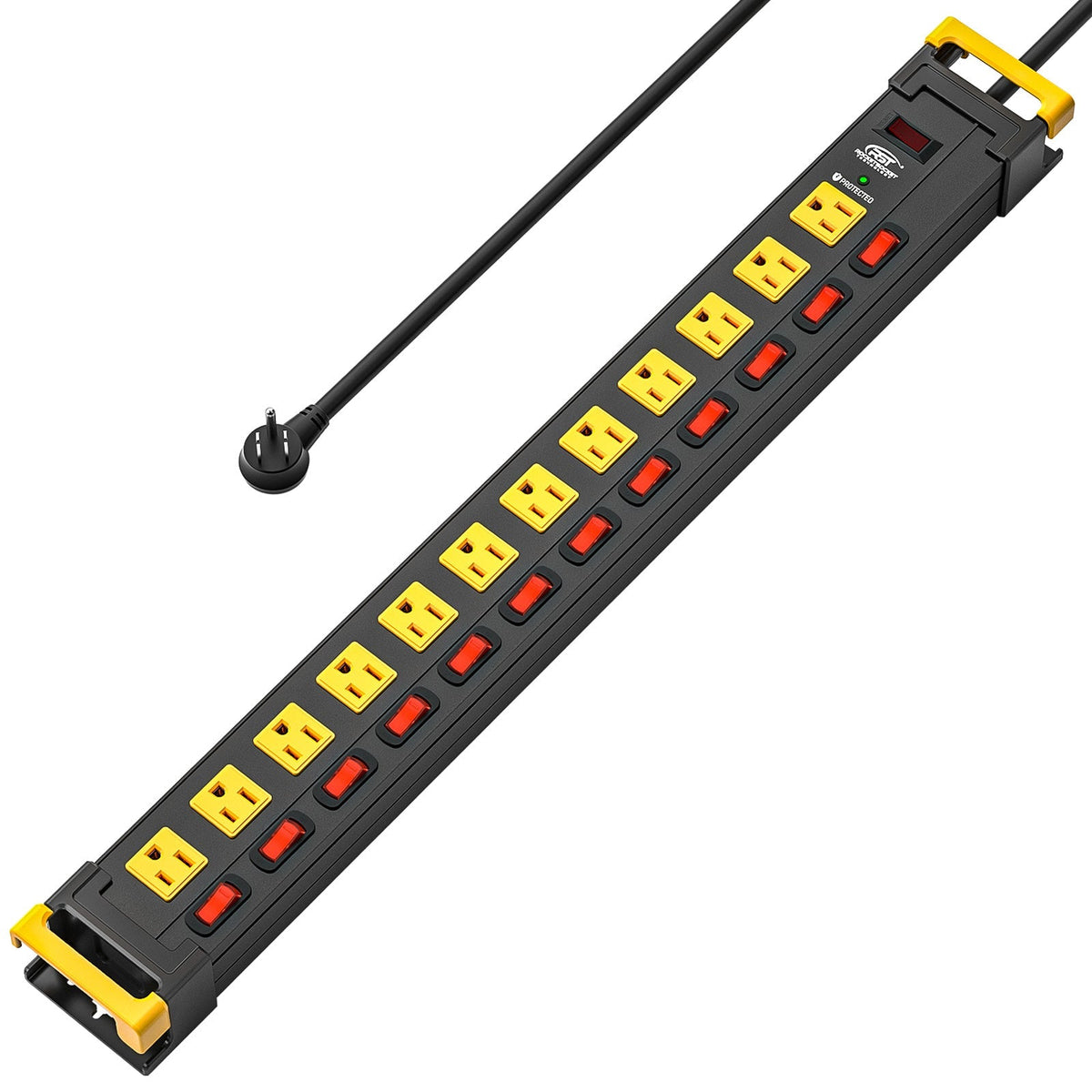 12-Outlet Heavy Duty Power Strip - 1020J Surge Protector, 9ft Cord